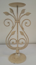 White Cast Iron Scroll Leaf Pillar Candle Holder H33cm D6 B694