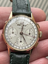 VINTAGE LEONIDAS HEUER TRIPLE CALENDAR 18ct GOLD CHRONOGRAPH MENS WATCH F.W.O.