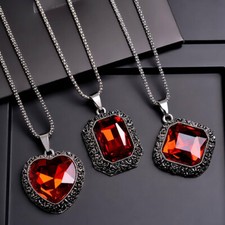 Vintage Style Large Red Glass Gem Fashion Women's Long Sweater Pendant Necklace