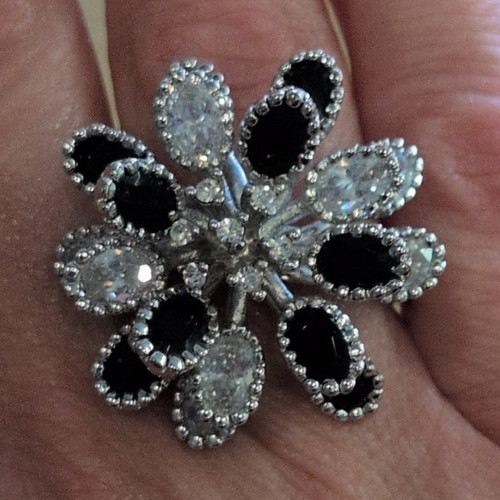 Silver tone flower cluster - silver,