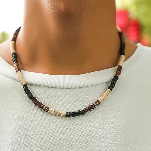 Men wood bead necklace - men,