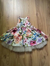Girls Couture Princess Puffy Floral Dress With Bow Tulle & Pearl Decorating 4-5y