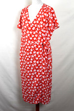 J.CREW Dress 14 Red Floral Print Wrap Machine Wash