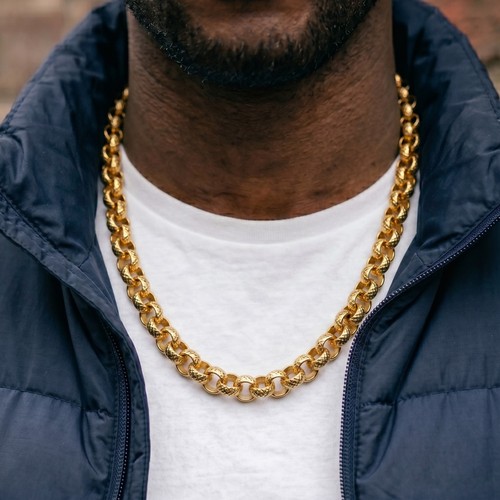 Men 9ct gold belcher chain - men's,