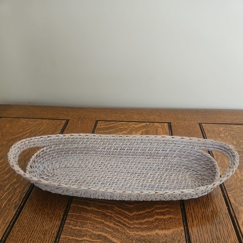 White woven wicker basket - white,