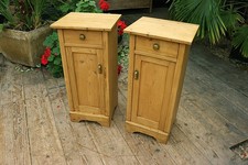 ? Original Slim Pair Old Antique Pine Bedside Cabinets/Cupboards/Lamp Tables