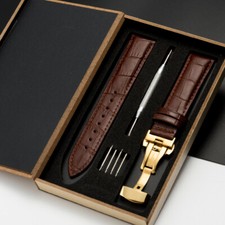 High Quality Genuine Leather Watch Band Strap Deployment Clasp 16-24mm with Box