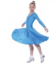 Sky blue long sleeve longer length ballroom dance dress BALL5 - Age 8-10