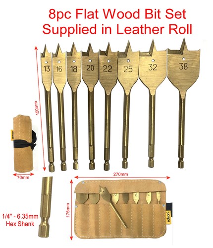 8pc titanium coated flat wood - 8pc,