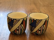 2 x T G Green Rare Pharos Pattern Egg Cups Art Deco Hand Painted