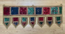 Khaki Indian Cotton Ethnic Hand Stitched Pelmet Decorative Banner 97cm x 36cm