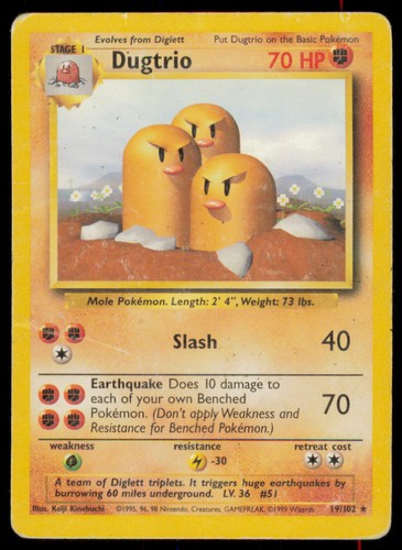 Dugtrio 102 rare base set - dugtrio, 19/102