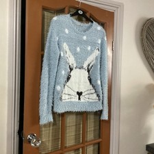 Pretty Ladies Fluffy Jumper Size 12 With Rabbit On The Front Design 