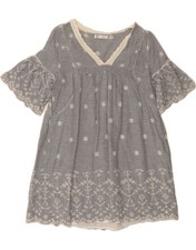 ZARA Womens Tunic Dress UK 10 Small Blue Pinstripe Cotton DX27