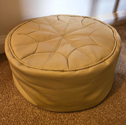 Round beige faux - round, leather