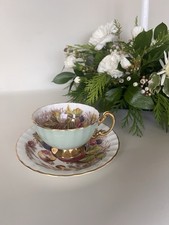 Aynsley Orchard Gold Cup and Saucer – , Mint Green Exterior, Signed D. Jones,