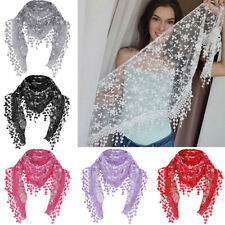 Women Lace Sheer Floral Triangle Veil Church Mantilla Scarf Shawl Wrap Tassel