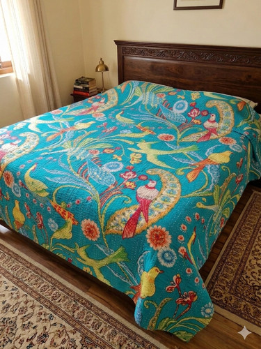 Indian bird printed turquiose - indian,