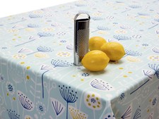 Bergen Duck Egg Floral Scandinavian Oilcloth Wipe Clean Tablecloth - All Sizes