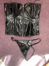 Black PVC Corset and Thong Set
