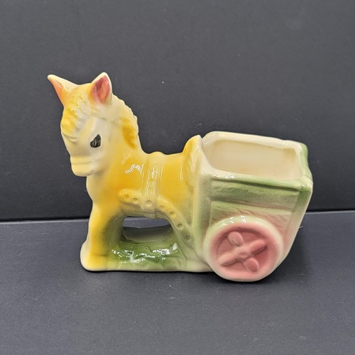 Vintage ceramic donkey cart - donkey,