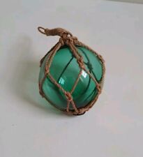 Green Rope Covered Glass Fishing Buoy 4" Across Beach Themed Decorations 
