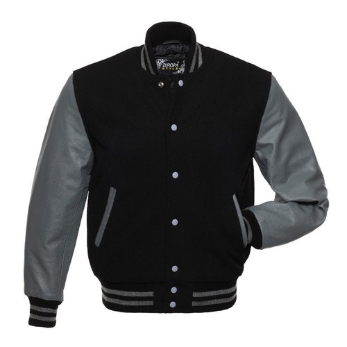Black wool varsity letterman - black,
