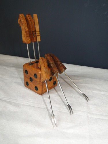 Vintage olive wood dice base - vintage,