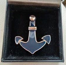Vintage Style Gold Tone Blue Enamel Ship Anchor Navy  Sailor Brooch