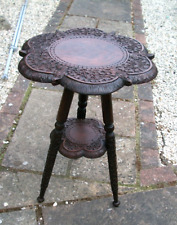 ANTIQUE  INDIAN   2 TIERED   TRIPOD  CARVED SIDE TABLE  19 c