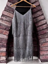 Grey Silver sequin fringe