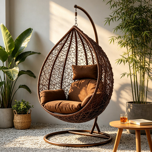 Cushioned rattan hanging - cushioned, egg