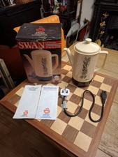 Vintage 1980s Boxed 2 Pint Swan Ceramic Electric Percolator with Herb Design