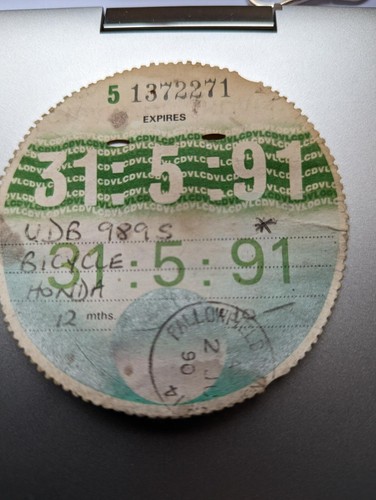 Rare collectable old tax disc - rare,