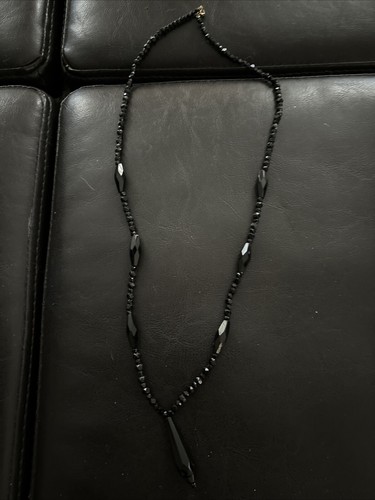 Vintage jet necklace flapper - necklace,