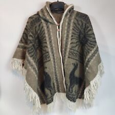Ecuadorian Wool Alpaca Llama Hooded Poncho Unisex Cape One Size Button Front