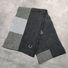 Fred Perry Mens Grey Lambswool Knit Scarf Logo Patch Work Warm Gift Made In UK