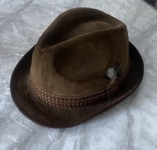 Vintage Hush Puppies Brown trilby Hat with Band Feather