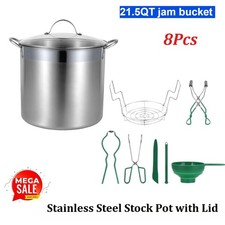 8Pcs Large Stock Pot W/ Lid Jam Bucket Canning Pot Stainless Steel Cooking Pot