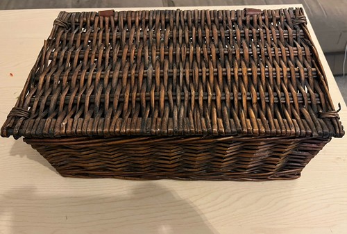 Vintage wicker hamper basket - wicker,
