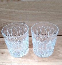 2 x STUART CRYSTAL WINDSOR CUT WHISKY GLASSES / TUMBLERS SIGNED 