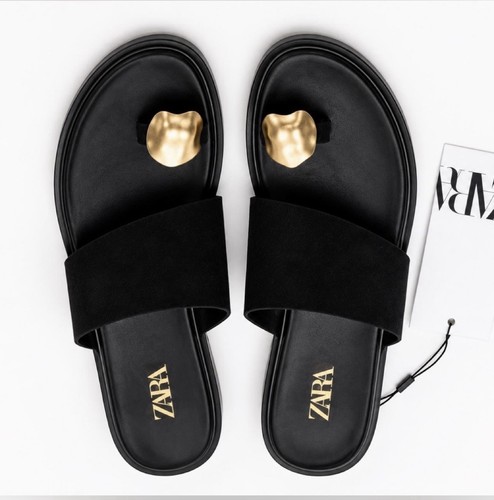Zara black suede slides - zara,