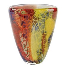 8 Orange Red and Yellow Murano Glass Abstract Oval Table Vase