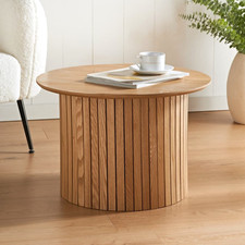 Coffee Table Round Light Oak Finish Living Room Furniture Panel Design Display
