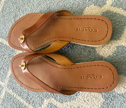 Coach brown leather thong - leather, slip