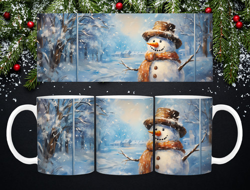 Snowman winter forest mug 11oz - mug,