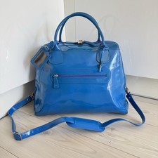 Marks and spencer Holdall Duffel luggage Bag Patent Blue Faux Leather Lock Key