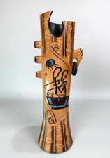 Vintage Ceramic Art Pottery Vase with Hand-Painted Tribal Design - VGC