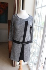 Vivance Black Grey 60's inspired Shift Dress scoop neck size 10 3/4 sleeve
