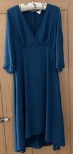 Monsoon Ladies V Neck Midi Dress Size 14 Pre Owned, Teal, Shaped Hem